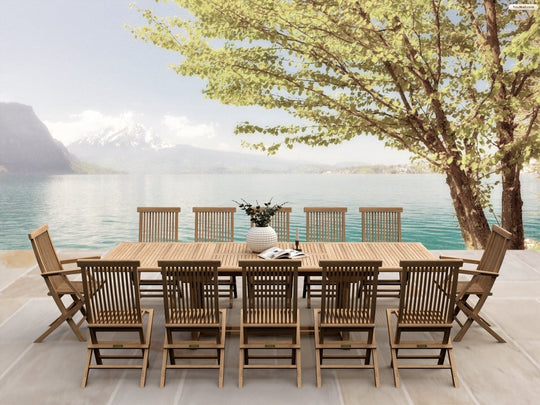 12 - Seat Teak Outdoor Dining Set - Valencia (Table) & Classic (Chairs) - Teak HQ™