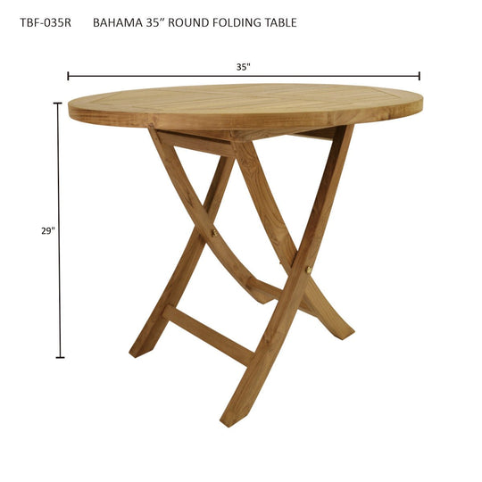 2 - Person Folding Teak Dining Table (35" Round) - Bahama - Teak HQ™