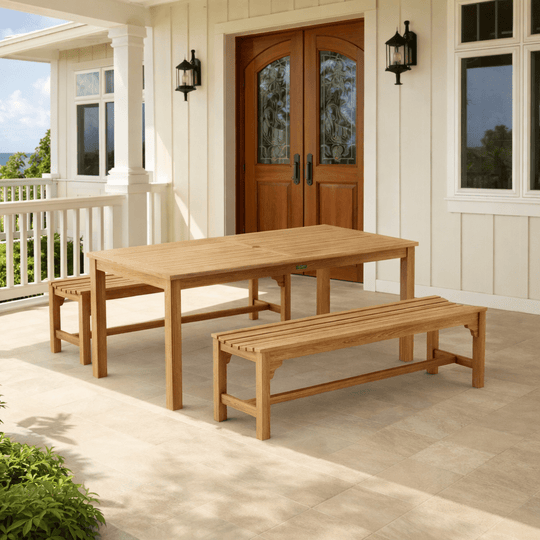3 - Piece Teak Dining Set - Bahama (Table) & Hampton (Benches) - Teak HQ™