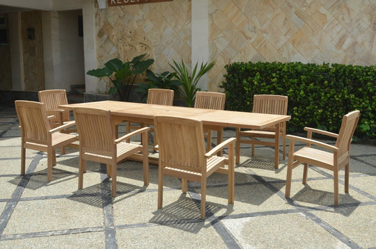 8 - Seat Teak Dining Set - Bahama (Table) & Sahara (Chairs) - Teak HQ™