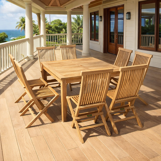 9-Piece Teak Patio Dining Set - Windsor (Table) & Classic (Chairs)