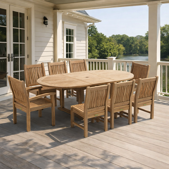 Modern Teak Outdoor Dining Set - Bahama (Table) & Sahara (8 Chairs)