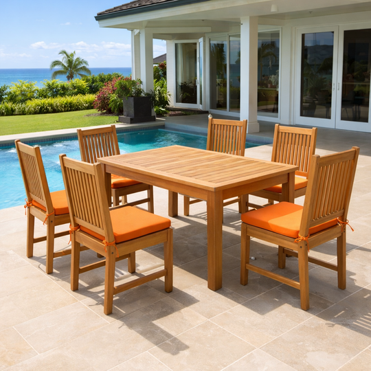 Teak Patio Dining Set - Montage (Table) & Saratoga (6 Chairs)
