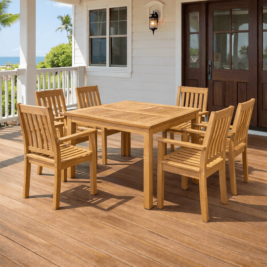 Dining Teak Outdoor Furniture - Windsor (Table) & Rialto (6 Chairs) - Teak HQ™