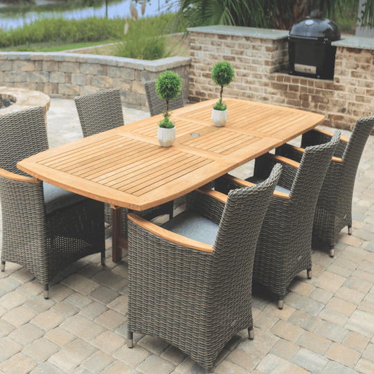 Outdoor Teak Dining Table Set - Family (Table) & Helena (6 Chairs) - Teak HQ™