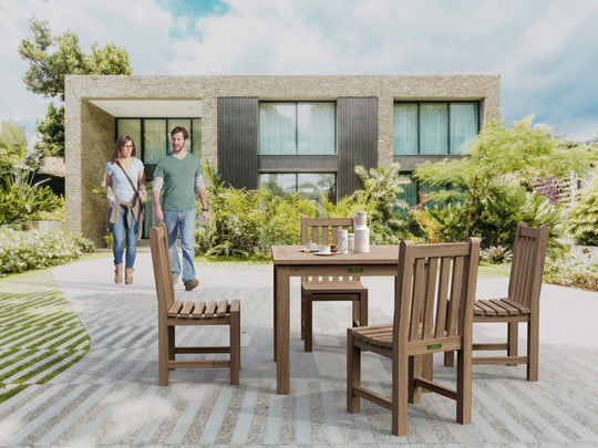 Outdoor Teak Wood Dining Table and Chairs - Bahama (Table) & Classic (4 Chairs) - Teak HQ™