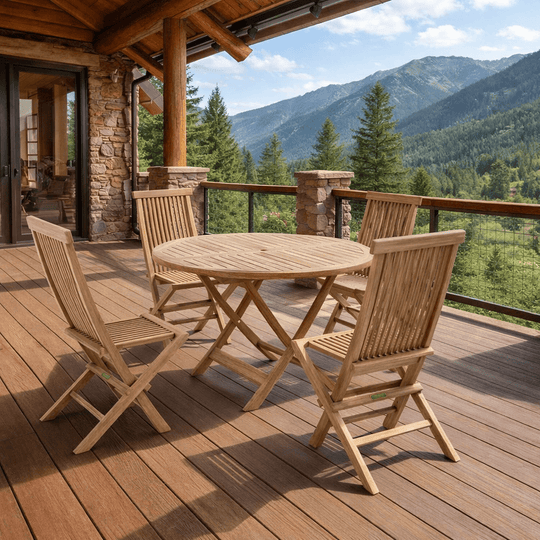 Round Teak Dining Set - Bahama (Table) & Classic (4 Chairs) - Teak HQ™