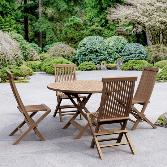 Round Teak Dining Set - Bahama (Table) & Classic (4 Chairs) - Teak HQ™