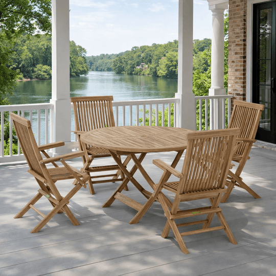 Round Teak Patio Dining Set - Bahama (Table) & Classic (4 Chairs) - Teak HQ™