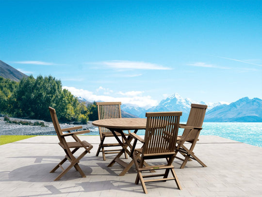 Round Teak Patio Dining Set - Bahama (Table) & Classic (4 Chairs) - Teak HQ™
