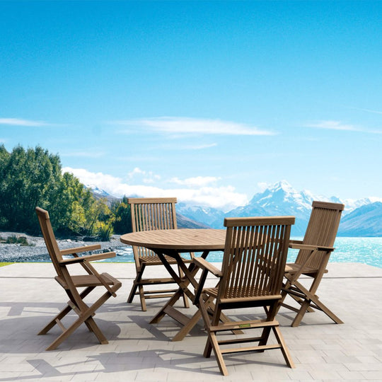Round Teak Patio Dining Set - Bahama (Table) & Classic (4 Chairs) - Teak HQ™