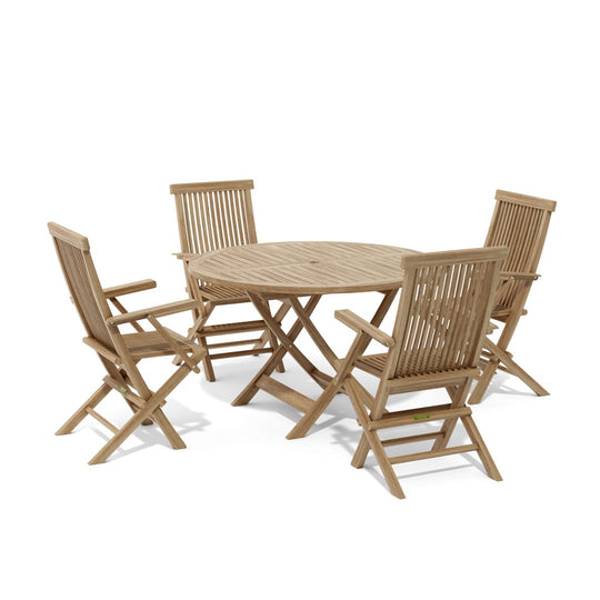 Round Teak Patio Dining Set - Bahama (Table) & Classic (4 Chairs) - Teak HQ™