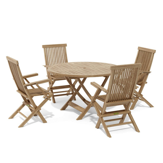 Round Teak Patio Dining Set - Bahama (Table) & Classic (4 Chairs) - Teak HQ™