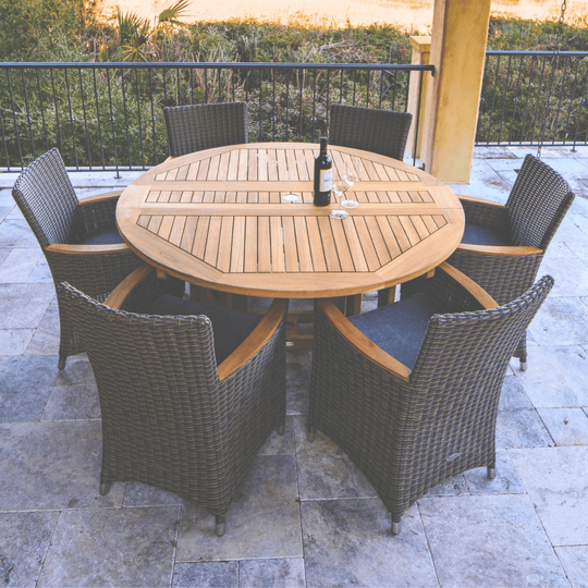 Round Teak Table and Chairs - DropLeaf (Table) & Helena (6 Chairs) - Teak HQ™