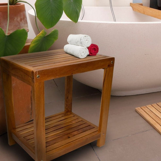 Small Teak Spa Bench With Shelf - Santori - Teak HQ™