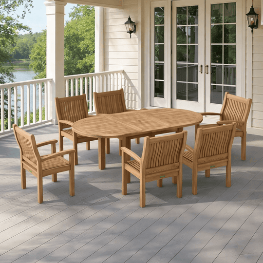 Solid Teak Outdoor Dining Set - Bahama (Table) & Sahara (6 Chairs) - Teak HQ™
