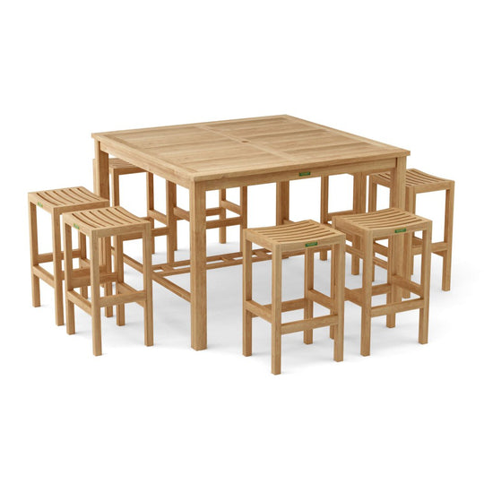 Teak Bar - Height Patio Set - Windsor (Table) & Montego (8 Bar Stools) - Teak HQ™
