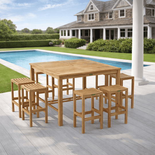 Teak Bar - Height Patio Set - Windsor (Table) & Montego (8 Chairs) - Teak HQ™