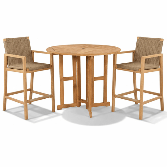 Teak Bistro Table and Chairs - DropLeaf (Table) & Admiral (2 Chairs) - Teak HQ™