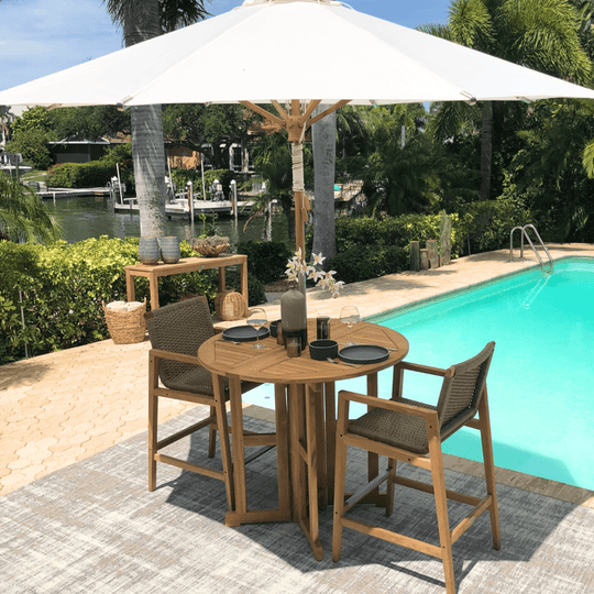 Teak Bistro Table and Chairs - DropLeaf (Table) & Admiral (2 Chairs) - Teak HQ™