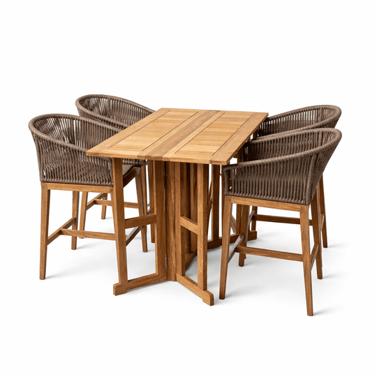 Teak Dining Patio Set - DropLeaf (Table) & Malibu (4 Chairs) - Teak HQ™