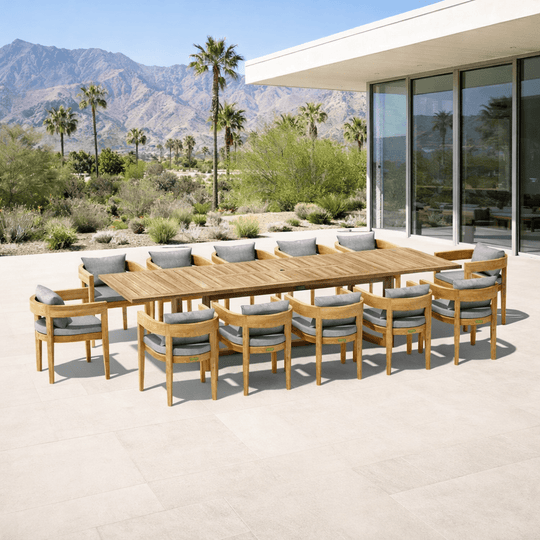 Teak Extendable Dining Table and Chairs (12) - Coronado - Teak HQ™