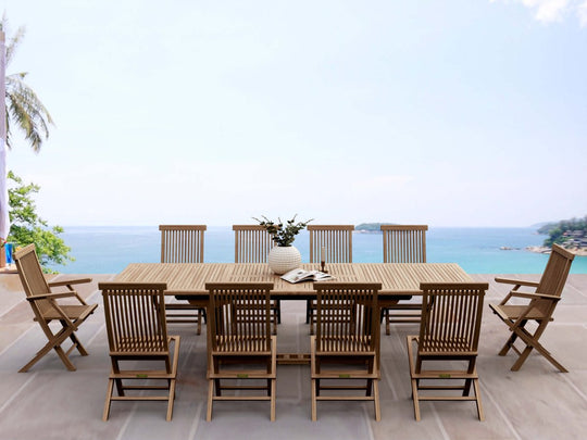 Teak Patio Dining Table and Chairs - Valencia (Table) & Classic (10 Chairs) - Teak HQ™