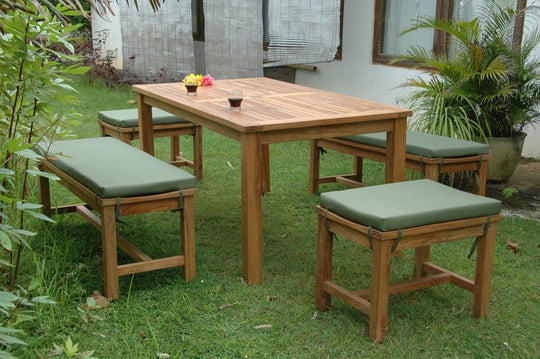 Teak Wood Dining Table With 4 Benches - Montage (Table) & Madison (Benches) - Teak HQ™