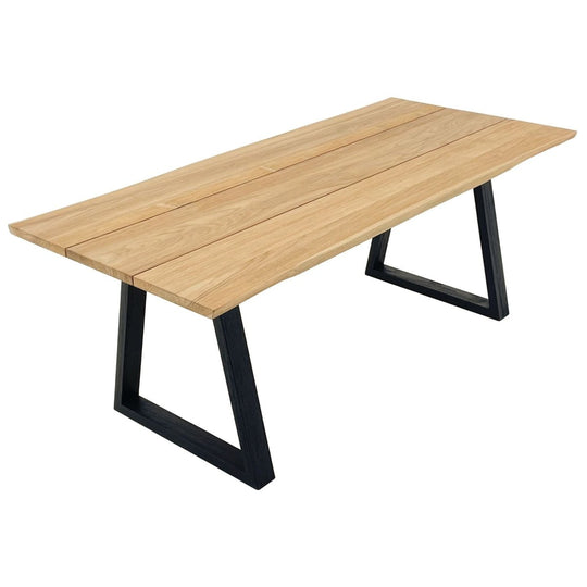 Wide - Slat Teak Dining Table With Metal Base (79" Long Rectangle) - Solara - Teak HQ™
