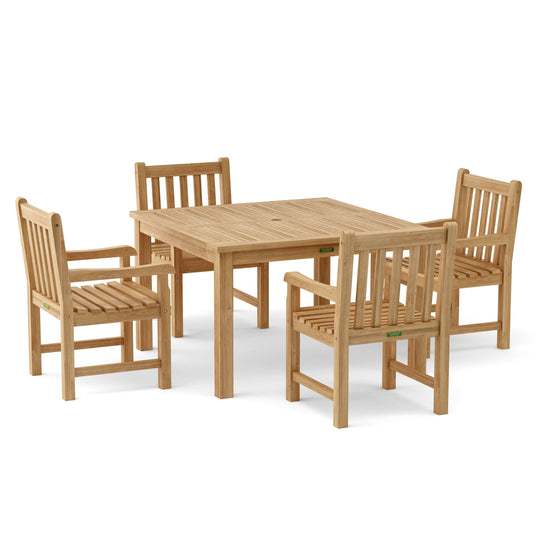 Solid Teak Outdoor Dining Table Set - Windsor (Table) & Classic (4 Chairs)
