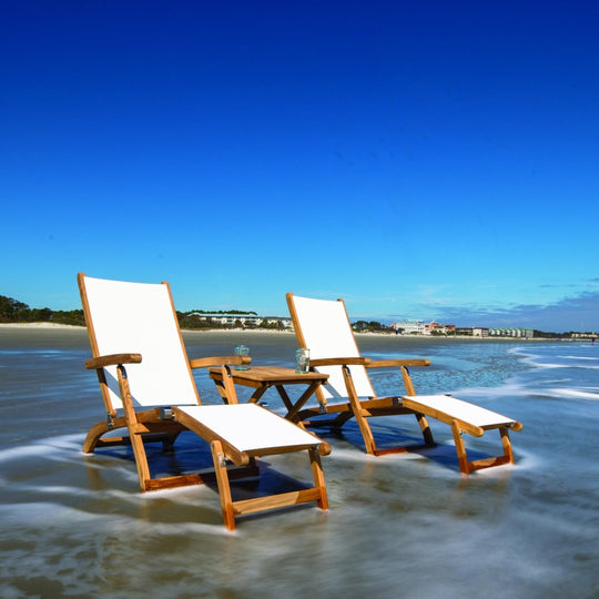 Teak Outdoor Lounge Set - 2 Steamers + Picnic Table - Teak HQ™