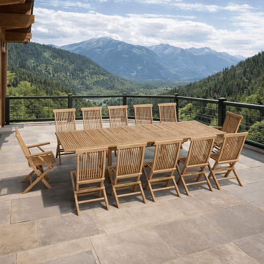 12 - Seat Teak Outdoor Dining Set - Valencia (Table) & Classic (Chairs) - Teak HQ™