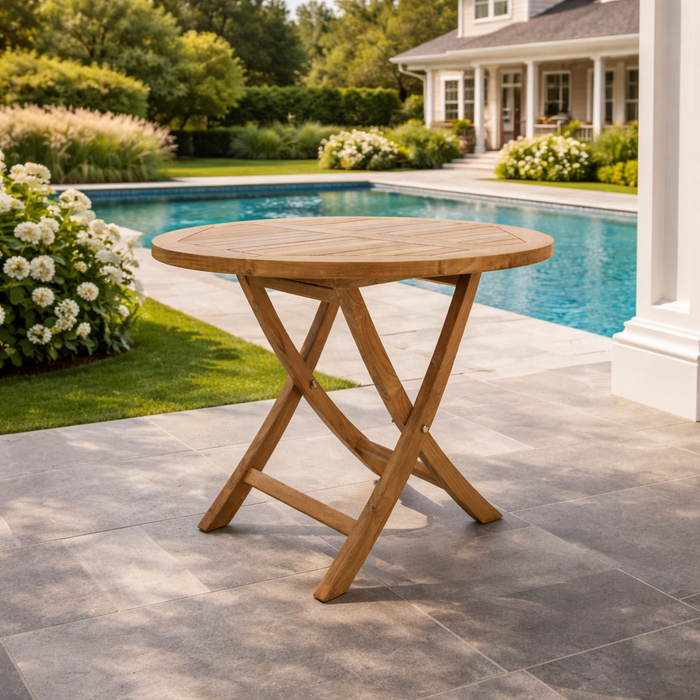 2-Person Folding Teak Dining Table (35" Round) - Bahama