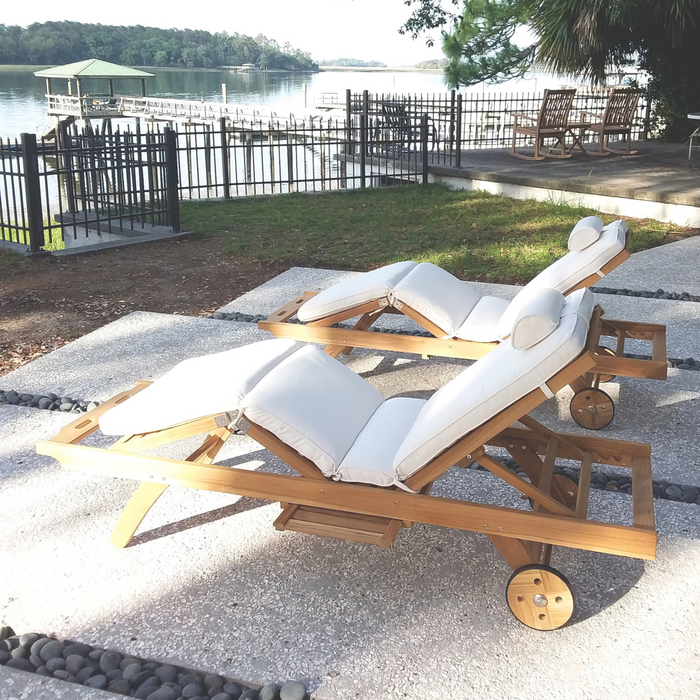 Teak Chaise Lounge Chair With Wheels - Sun Bed