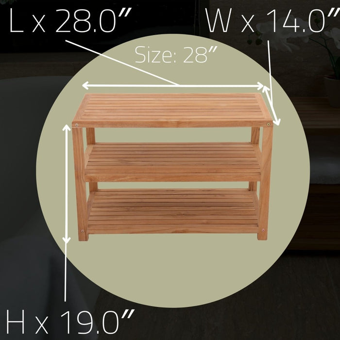 28" Teak Spa Bench With 2 Lower Shelves - Horizon - Teak HQ™