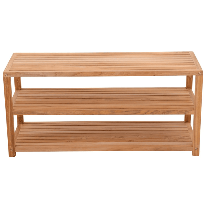 28" Teak Spa Bench With 2 Lower Shelves - Horizon - Teak HQ™