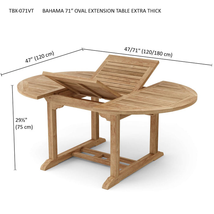 Teak Extendable Outdoor Dining Table (71" Long Oval) - Bahama