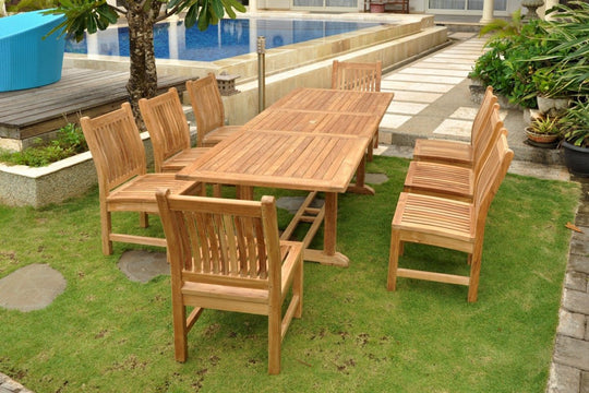 8 - Seater Teak Patio Dining Set - Bahama (Table) & Sahara (Chairs) - Teak HQ™