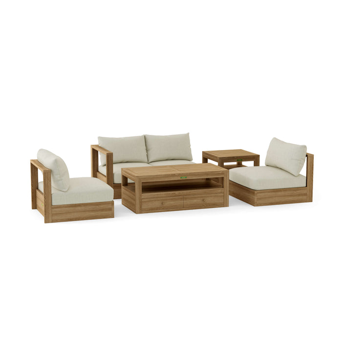 Teak Outdoor Sectional Sofa - Copacabana 5-Piece Modular Set