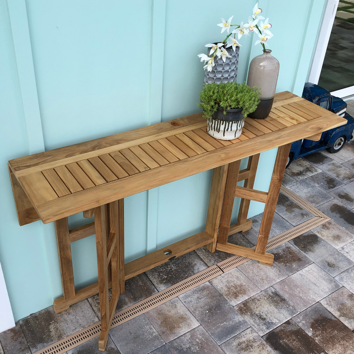 Solid Teak Dining Table (64" Long Rectangle) - DropLeaf
