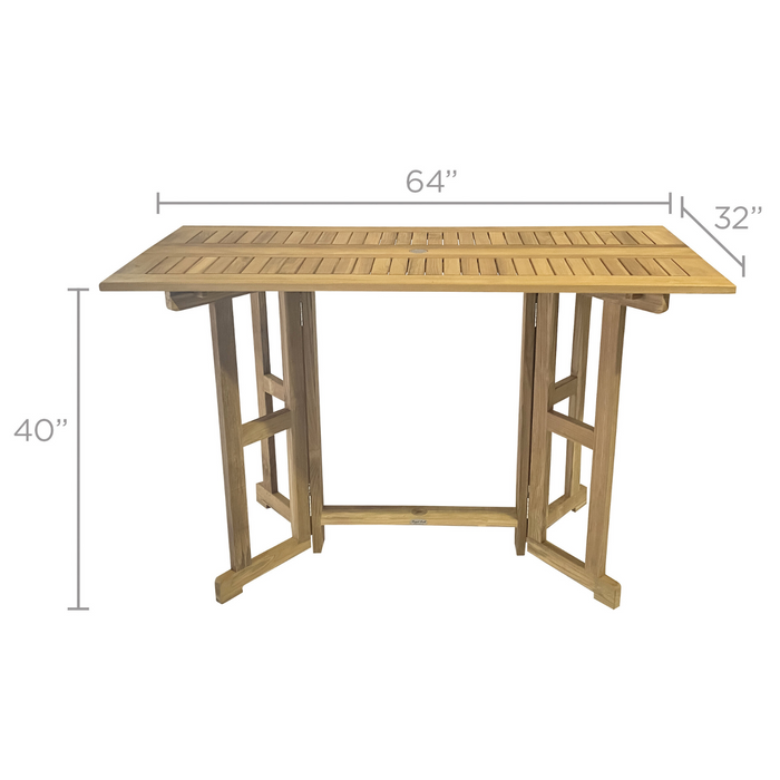 Solid Teak Dining Table (64" Long Rectangle) - DropLeaf