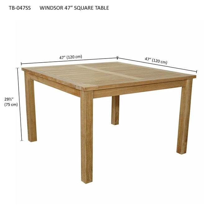 4-Person Teak Dining Table (47" Square) - Windsor