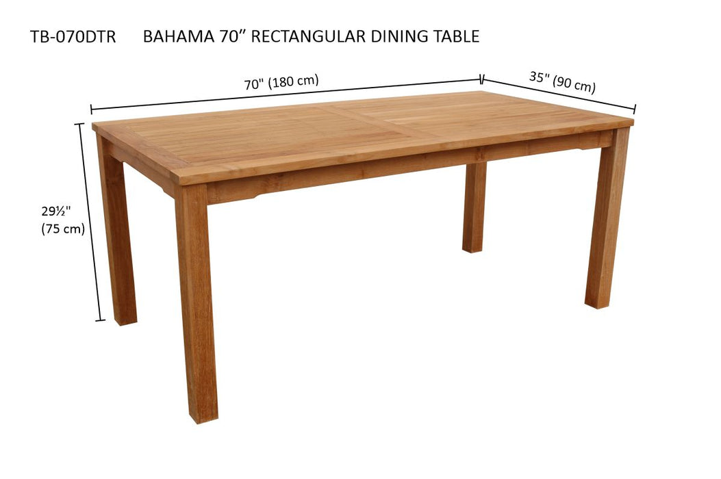 Teak Dining Outdoor Table (70" Long Rectangle) - Bahama