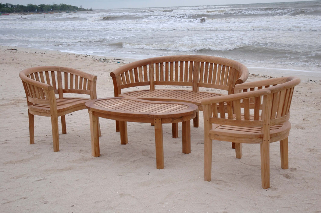 Contemporary Outdoor Teak Furniture - Curve 4-Piece Set