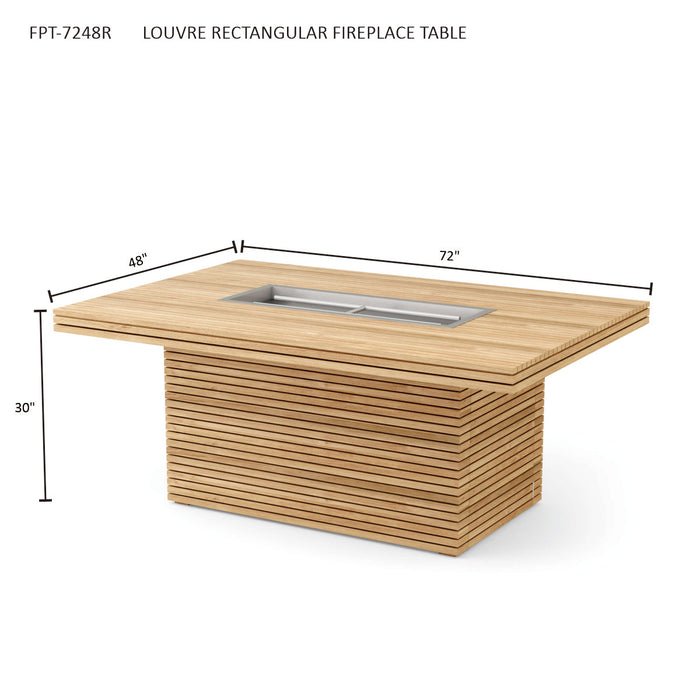 Teak Wood Propane Fire Pit Table (72" Long Rectangle) - Louvre