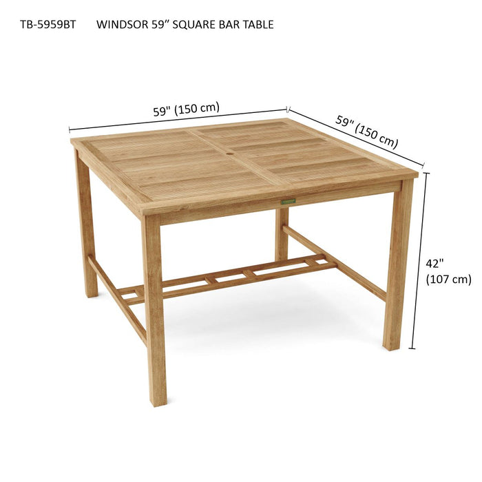 Large Square Teak Bar Table (59" Square) - Windsor