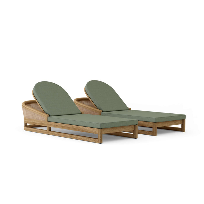 Teak Wood Chaise Lounge Chairs - Catania 2-Lounger Set