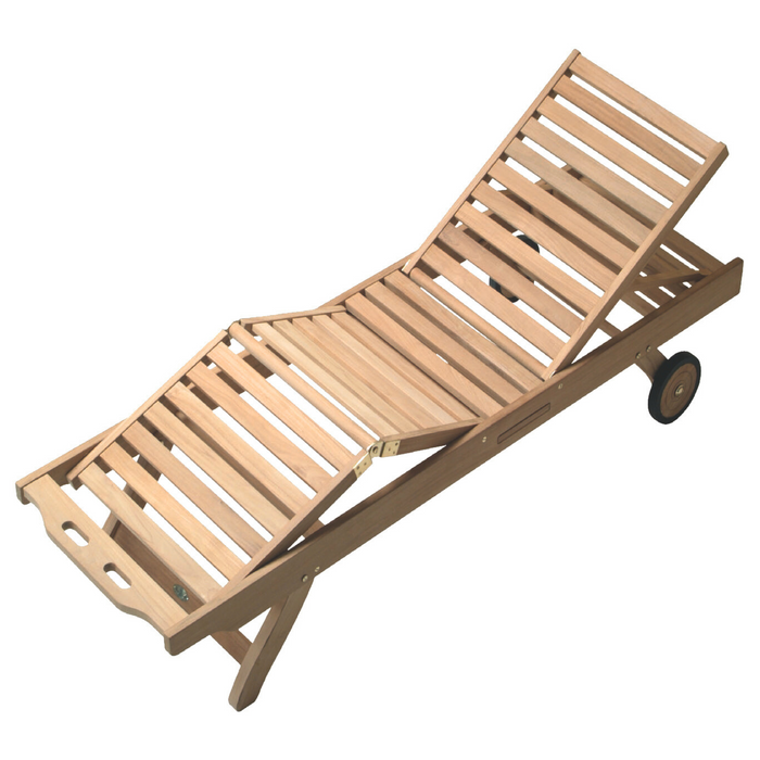 Teak Chaise Lounge Chair With Wheels - Sun Bed