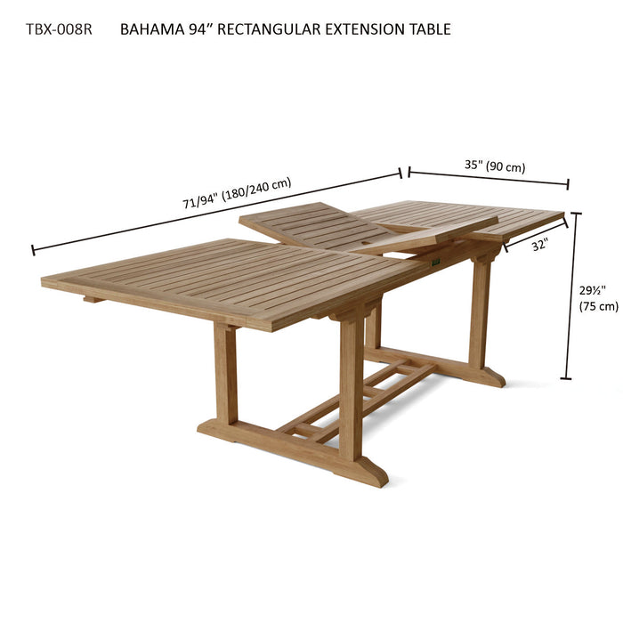 Expandable Teak Dining Table (94" Long Rectangle) - Bahama