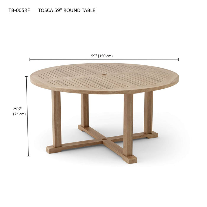 Large Round Teak Outdoor Dining Table (59" Diameter) - Tosca